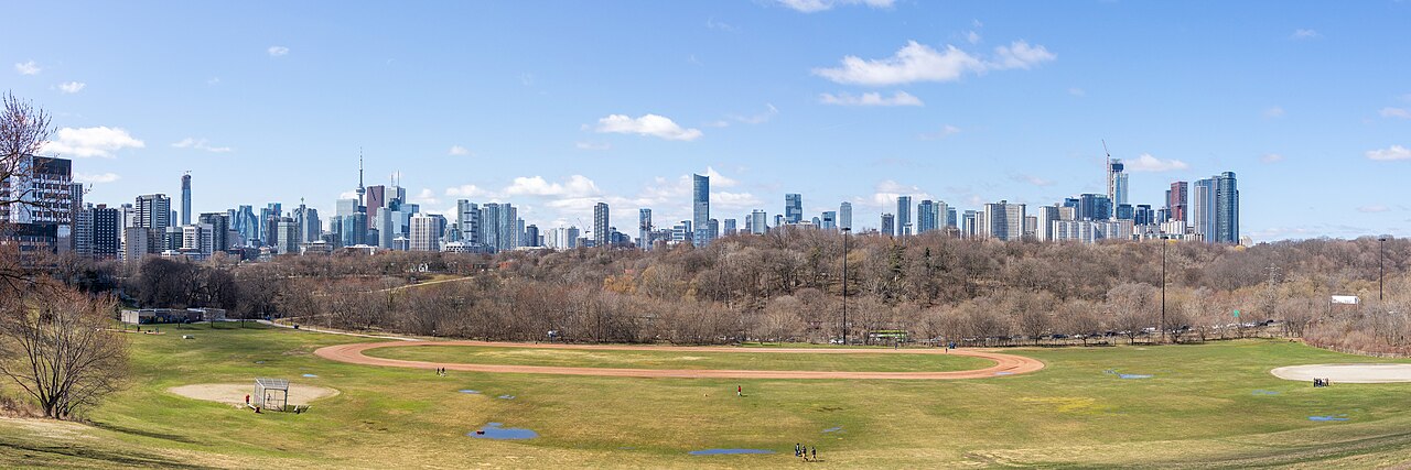 Downtown Toronto skyline seen from the slope of Riverdale Park East